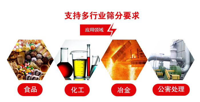 旋振篩適用的行業(yè)：食品行業(yè)，化工行業(yè)，冶金行業(yè)，公害處理等。